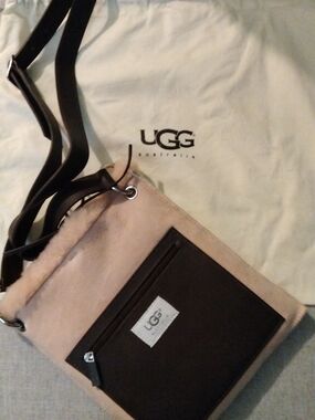 UGG Pink Beige Shearling Crossbody with Black Front Pocket Australian Made